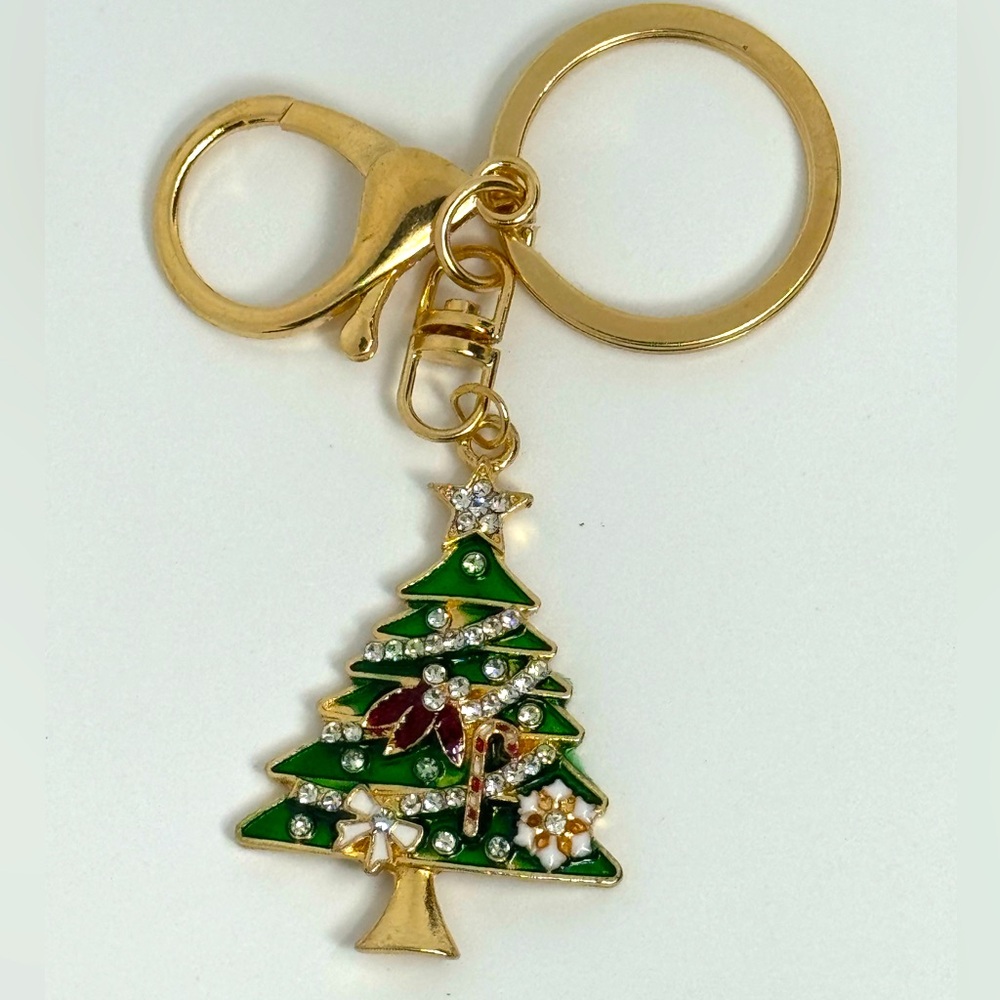 BAG CHARM Gold Tone Holiday Christmas Tree keychain Bag charm